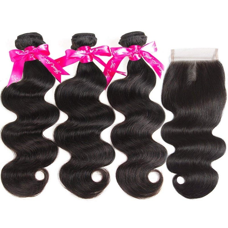 Wingirl Beauty Princess Body Wave Human Hair 3 Bundles with Closure Double Weft 10A Brazilian Hair Bundles With Closure(16/18/20+14 Inch, 3 Bundles with closure) - Image 3